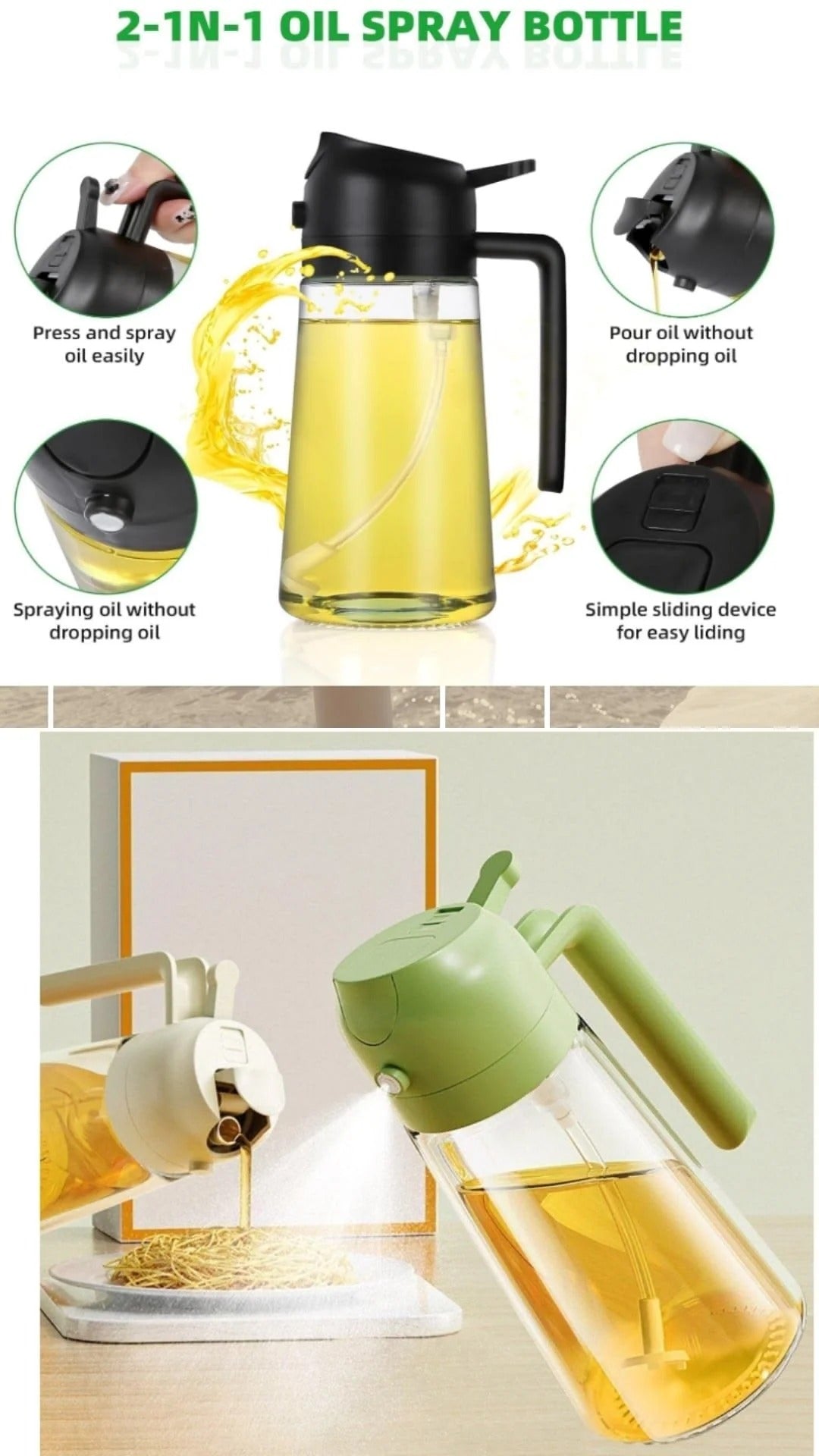 2-in-1 Oil Sprayer & Dispenser Bottle for Cooking | Oil Spray & Pour Bottle